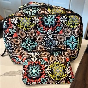Vera Bradley Black and Multicolor Floral Cosmetic Bag Set